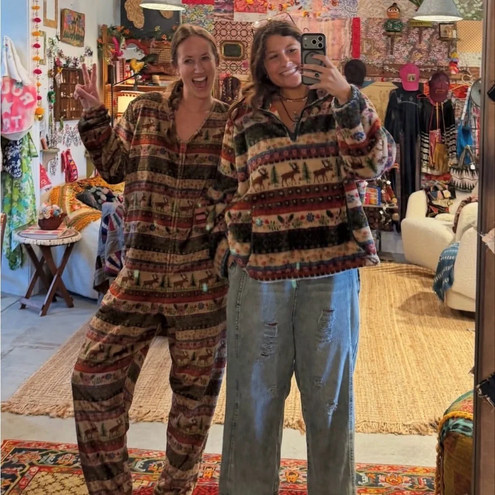Natural Life PJ Onesie Zip Up Fleece Cozy Jumpsuit Moose Nature Outdoor Print XS - Picture 11 of 11